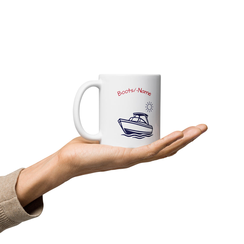 Keramiktasse Motorboot personalisiert – Maritimes Geschenk für Bootsfahrer 