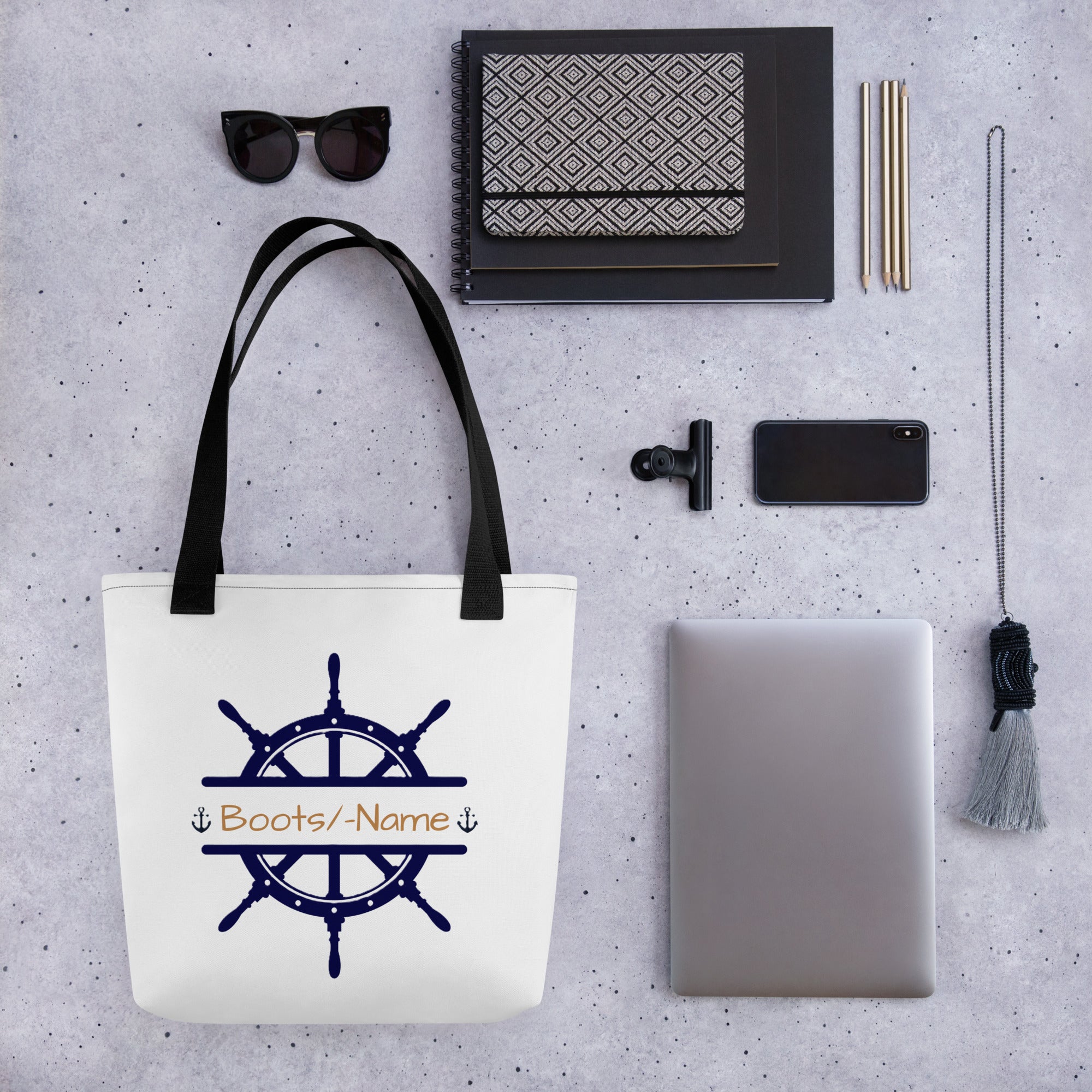 Maritime personalisierte Tasche mit Steuerrad-Motiv