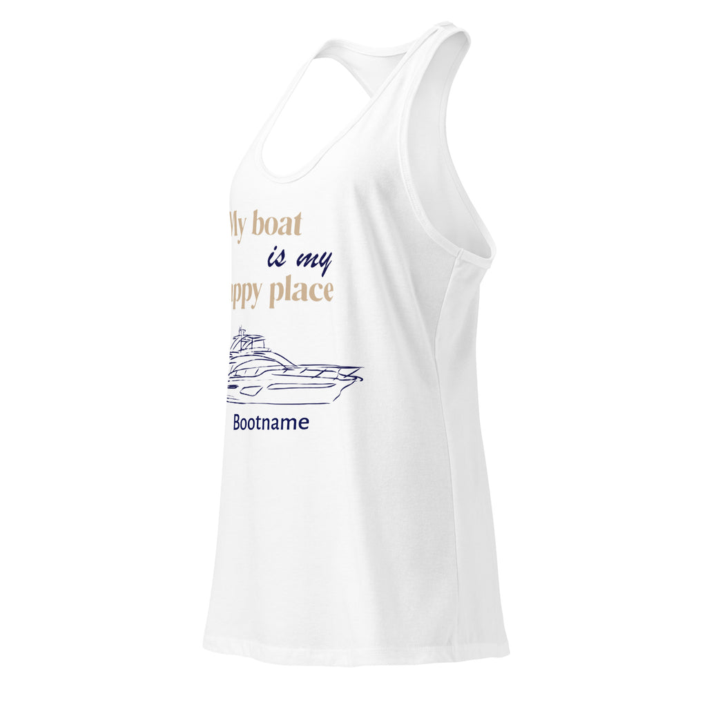 Maritimes personalisiertes Racerback-Tanktop mit Motoryacht-Motiv