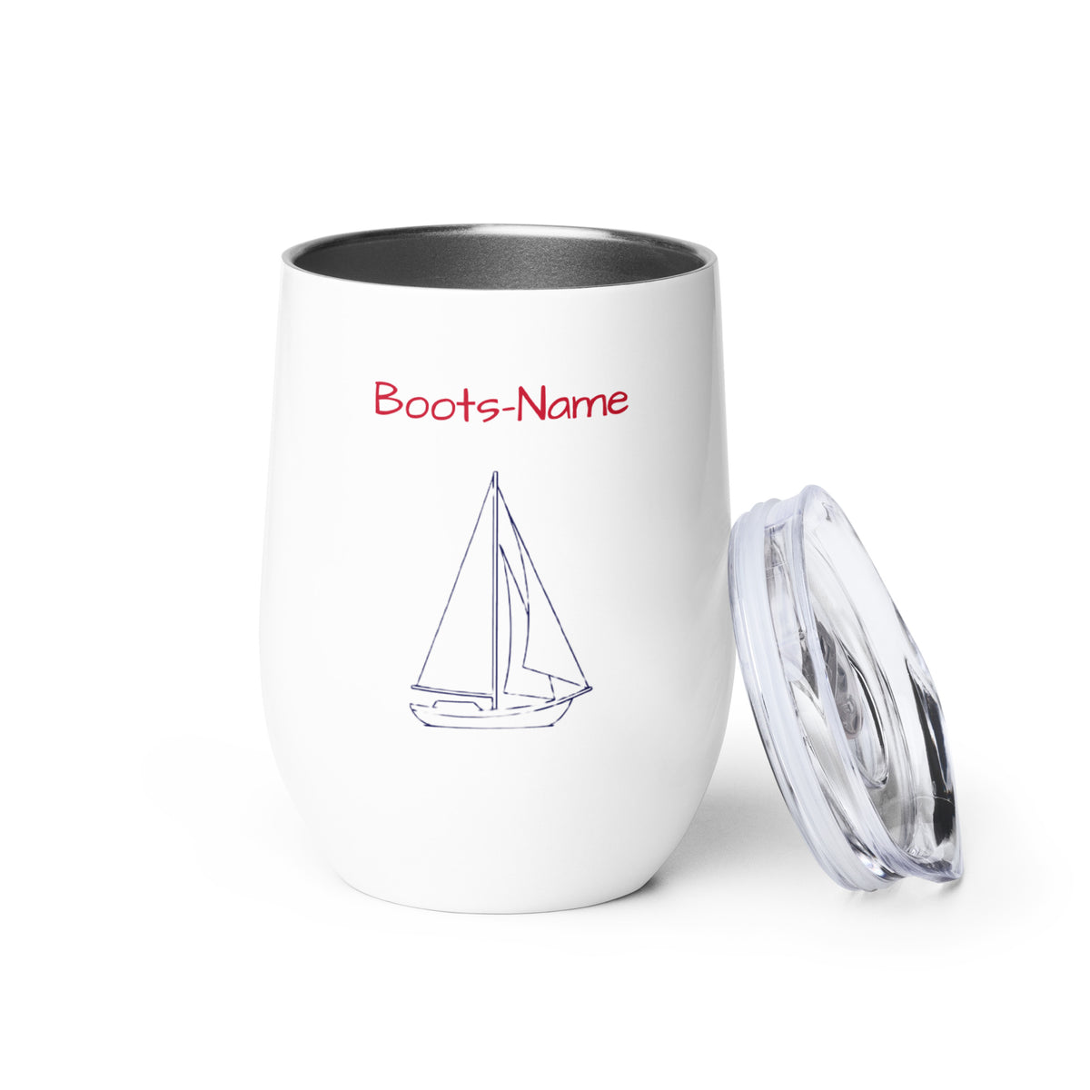 Maritimer personalisierter Weinbecher  mit Segelboot-Motiv 