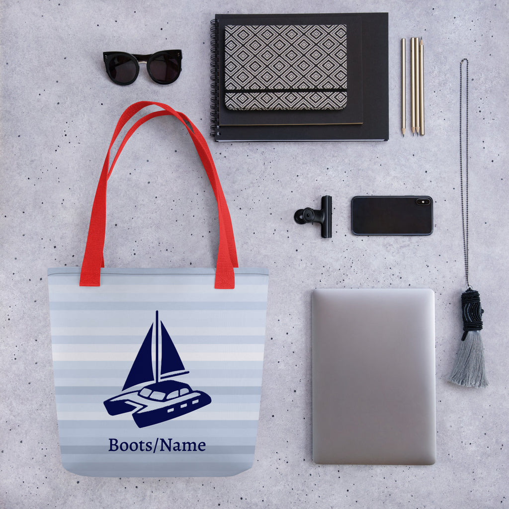 Maritime personalisierte Tasche mit  Katamaran-Motiv und Namen