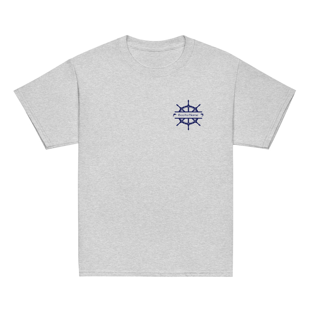 Personalisiertes Crew T-Shirt Steuerrad Kids Teens maritim mit Namen | MelMaris