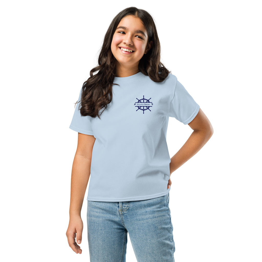 Maritimes personalisiertes Crew T-Shirt Steuerrad-Motiv und Namen,Kids/Teens