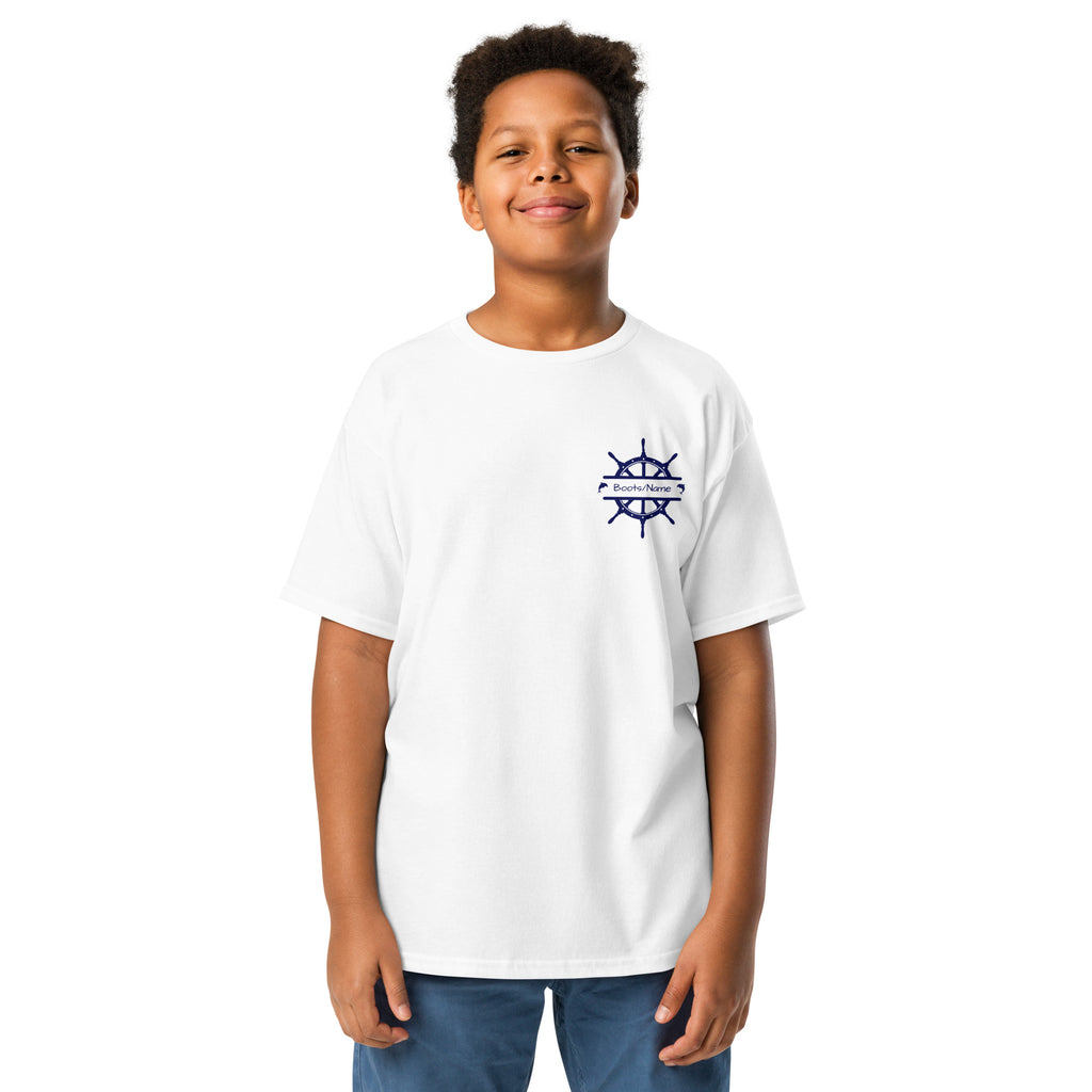 Maritimes personalisiertes Crew T-Shirt Steuerrad-Motiv und Namen,Kids/Teens