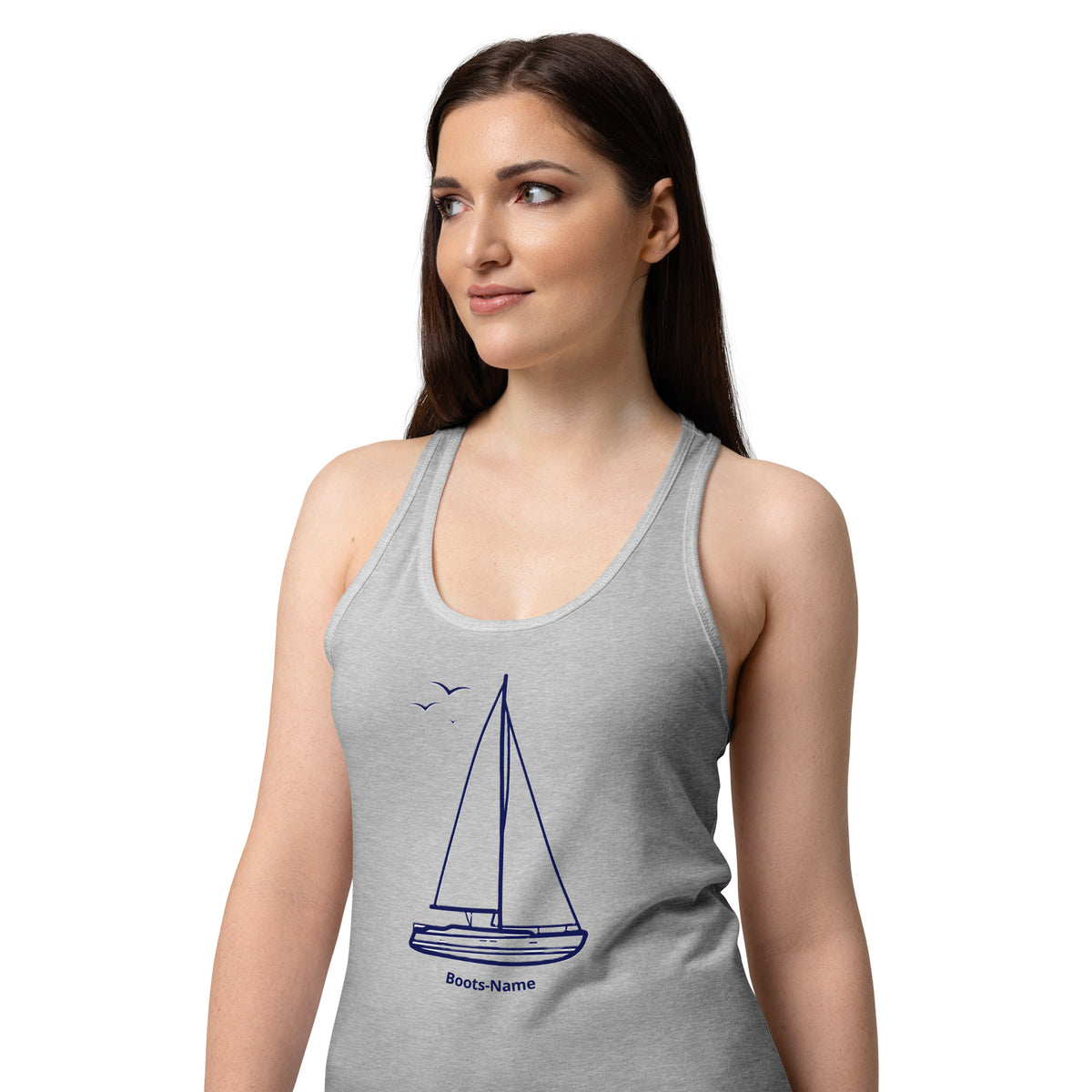 Maritimes personalisiertes Racerback-Tanktop mit Segelboot-Motiv und Namen