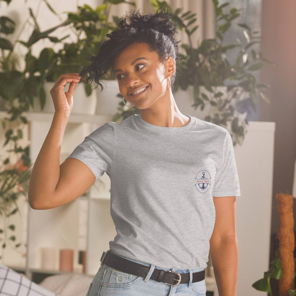 Personalisiertes Crew T-Shirt Anker-Motiv Damen | Maritimes Shirt mit Namen