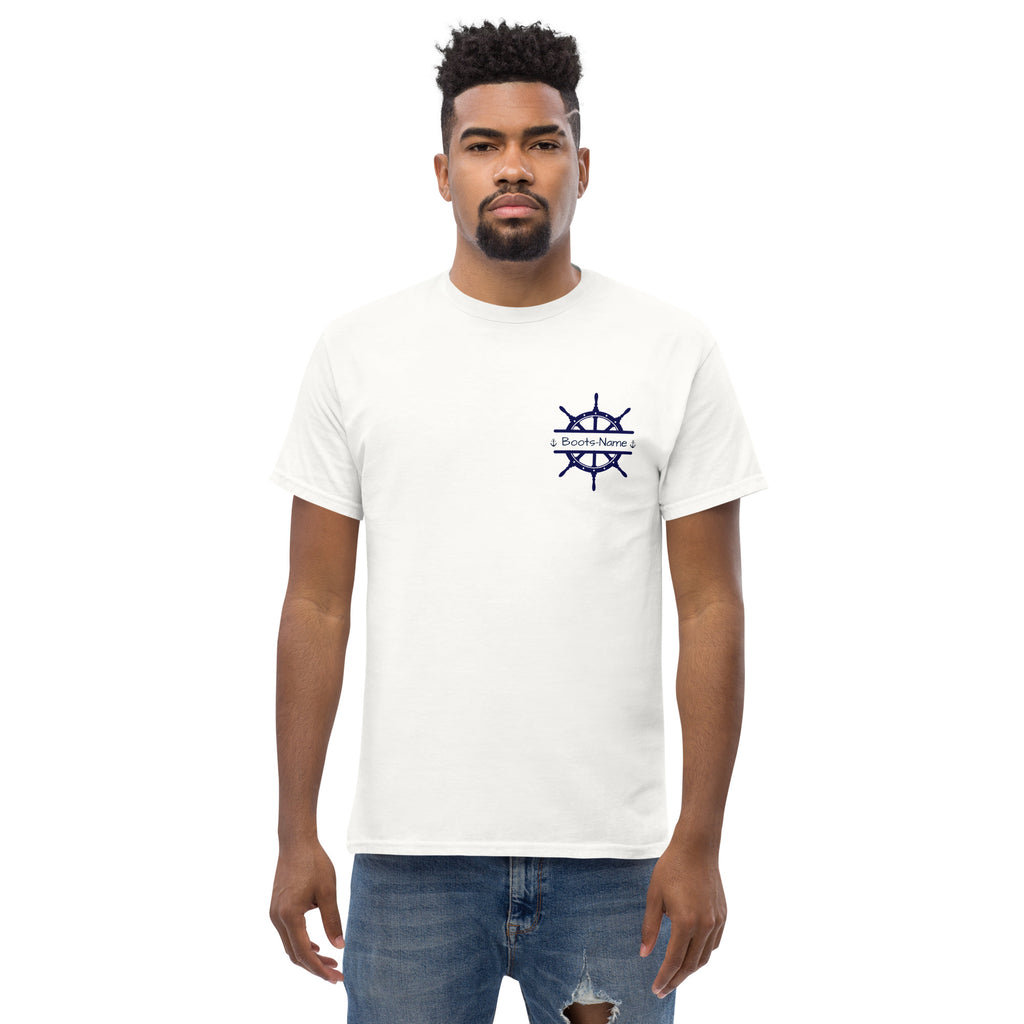 Personalisiertes Crew T-Shirt Steuerrad-Motiv Herren | Maritimes Shirt mit Namen