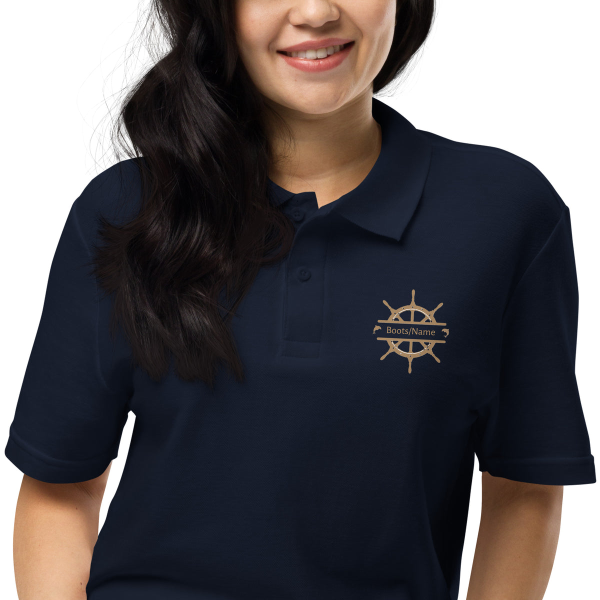 Personalisiertes Crew Poloshirt Steuerrad-Motiv | Maritimes Polo mit Namen 
