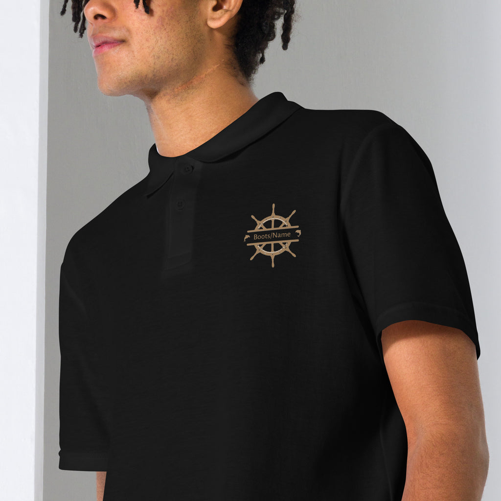 Maritimes personalisiertes Crew Poloshirt mit Steuerrad-Motiv