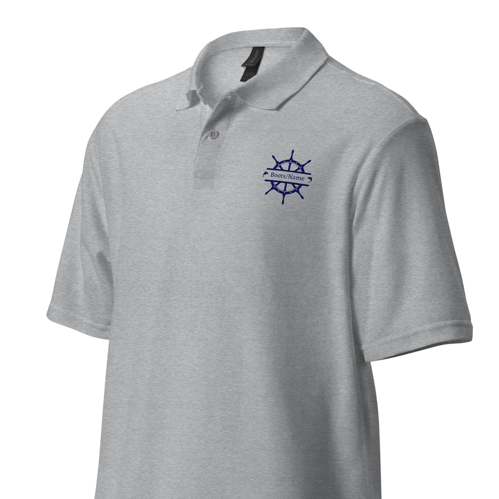 Maritimes personalisiertes Crew Poloshirt mit Steuerrad-Motiv