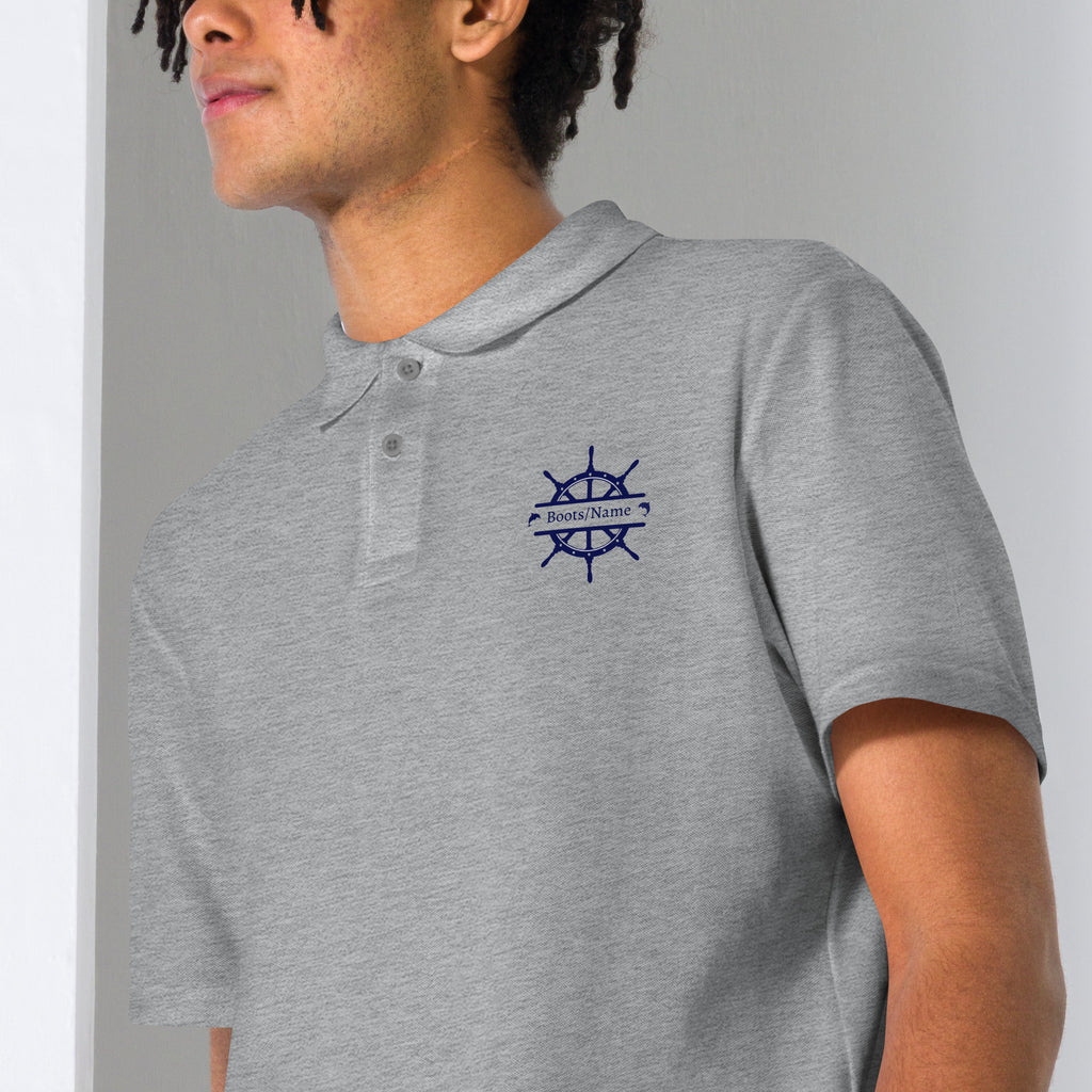 Personalisiertes Crew Poloshirt Steuerrad maritim mit Namen | MelMaris