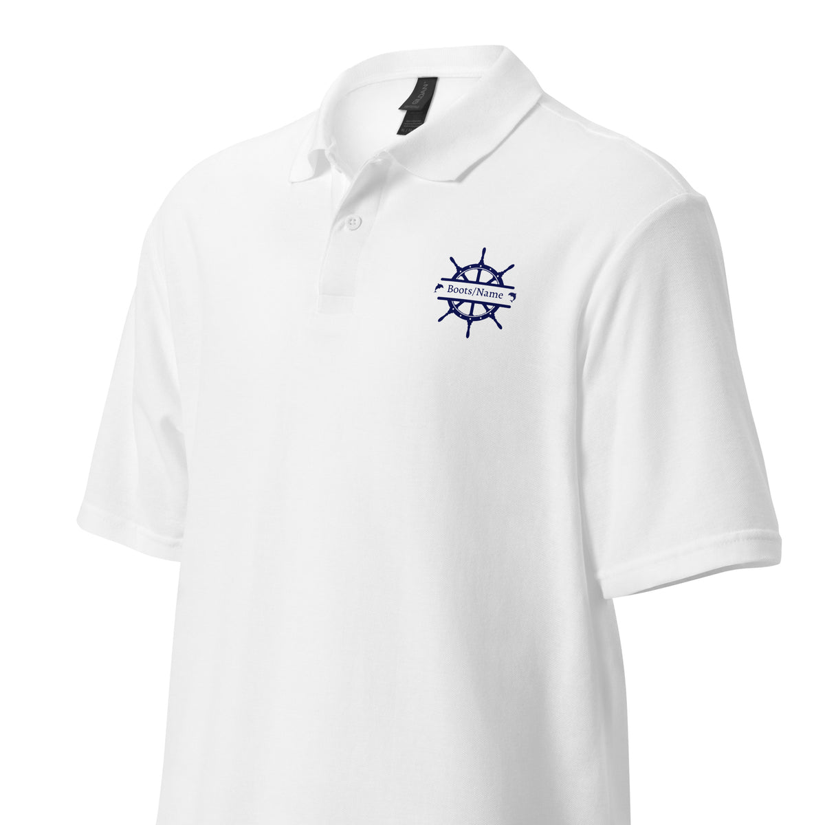 Maritimes personalisiertes Crew Poloshirt mit Steuerrad-Motiv