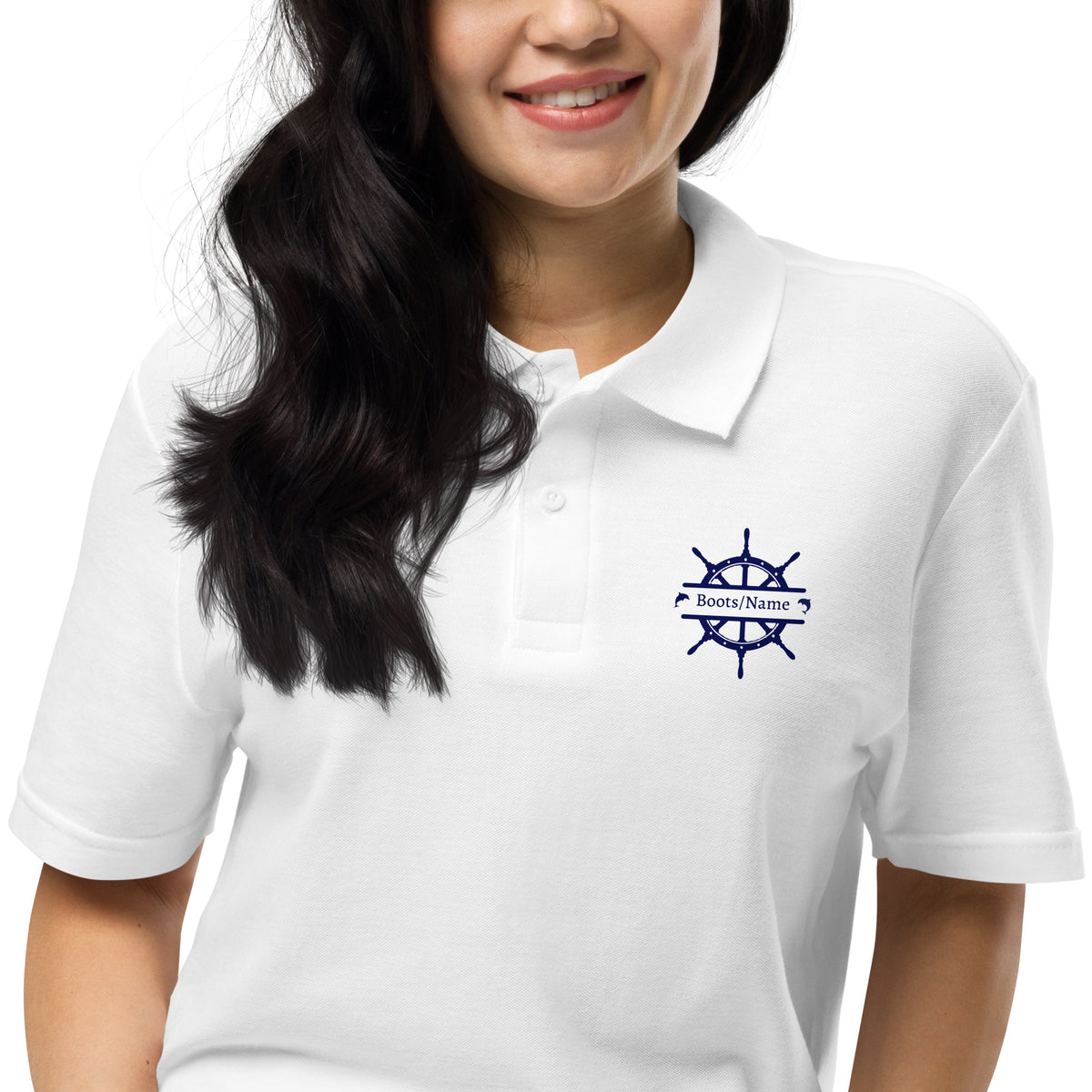 Personalisiertes Crew Poloshirt Steuerrad maritim mit Namen | MelMaris