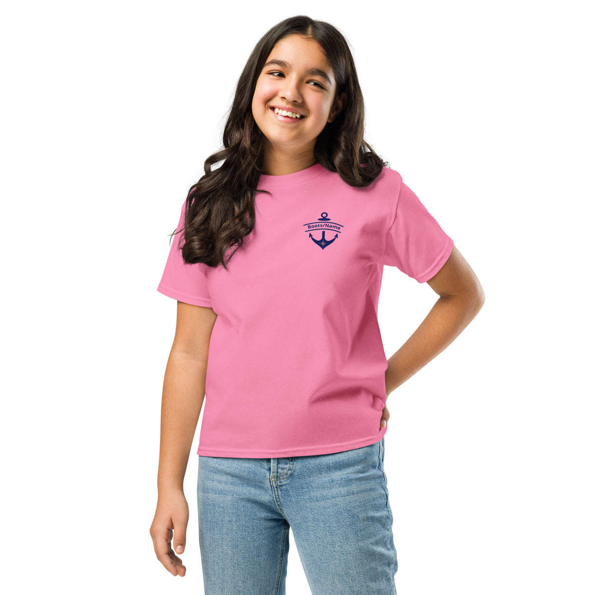 Maritimes personalisiertes Crew T-Shirt mit Anker-Motiv, Kids/ Teens
