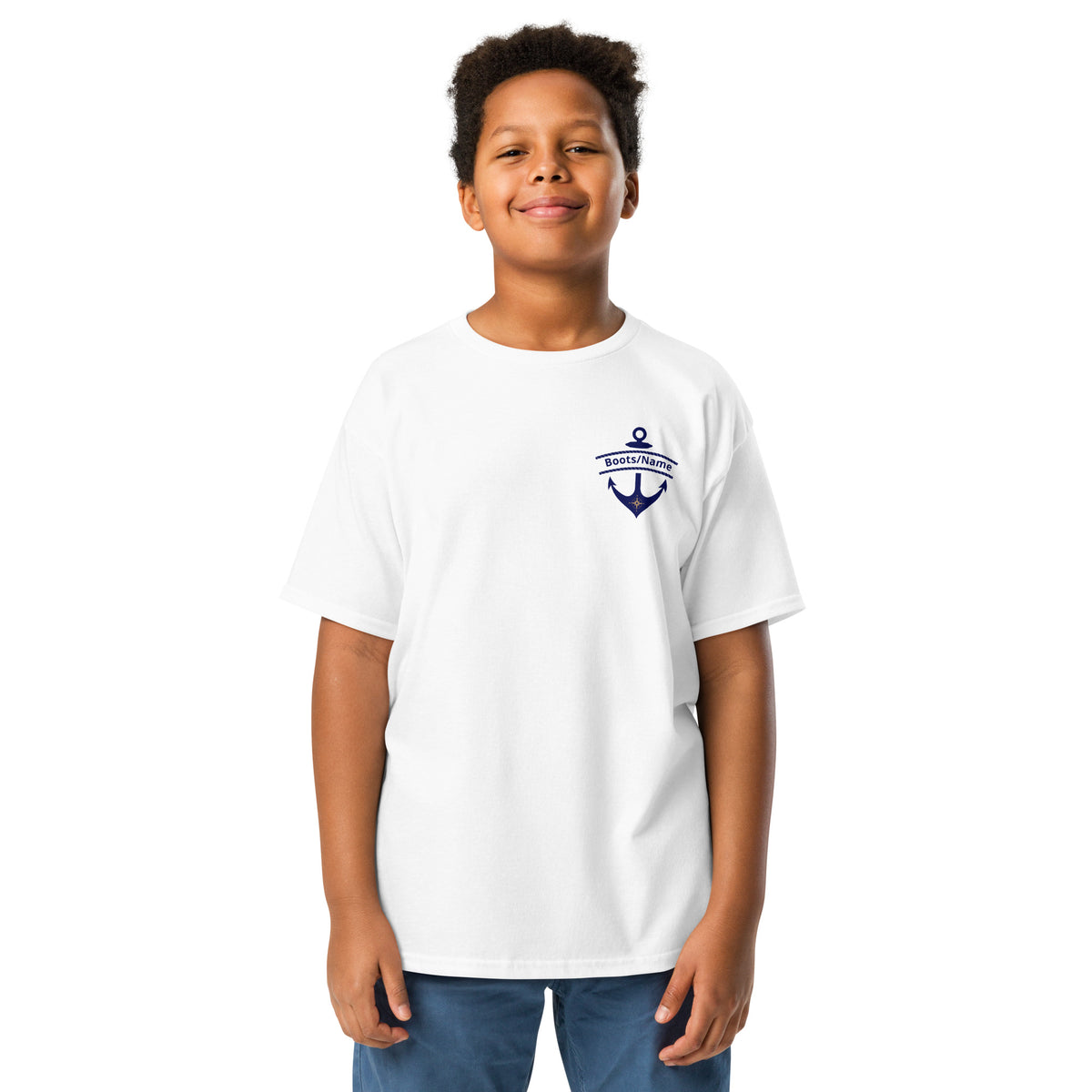 Maritimes personalisiertes Crew T-Shirt mit Anker-Motiv, Kids/ Teens