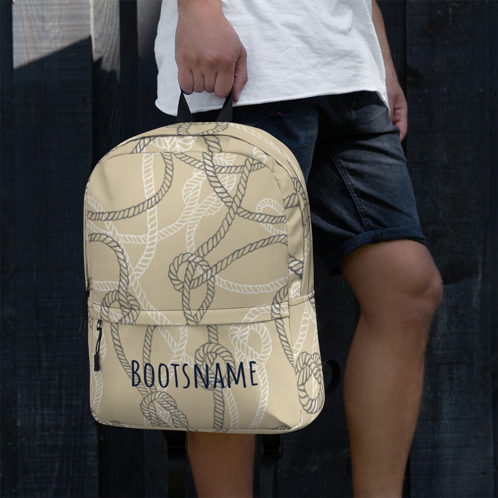 Maritimer personalisierter Rucksack mit Tauwerk-Print und Bootsnamen