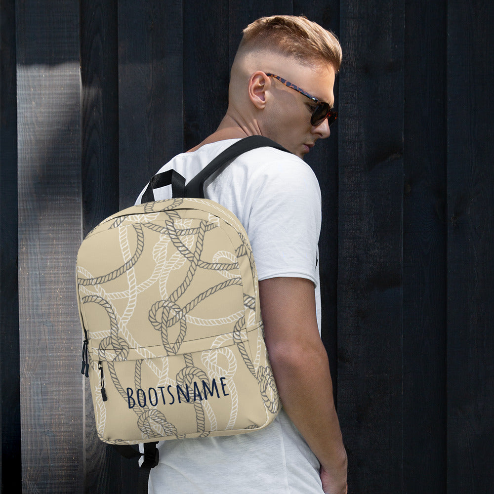 Maritimer personalisierter Rucksack mit Tauwerk-Print und Bootsnamen