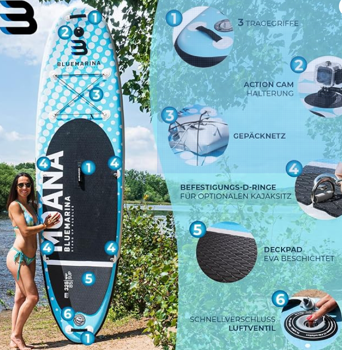 SUP Stand Up Paddle Board | Aufblasbar mit Rucksack & Garantie