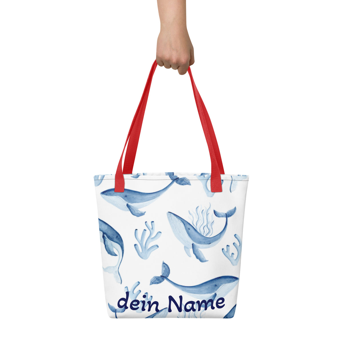 Personalisierte maritime Tasche mit Wal-Motiv und Namen